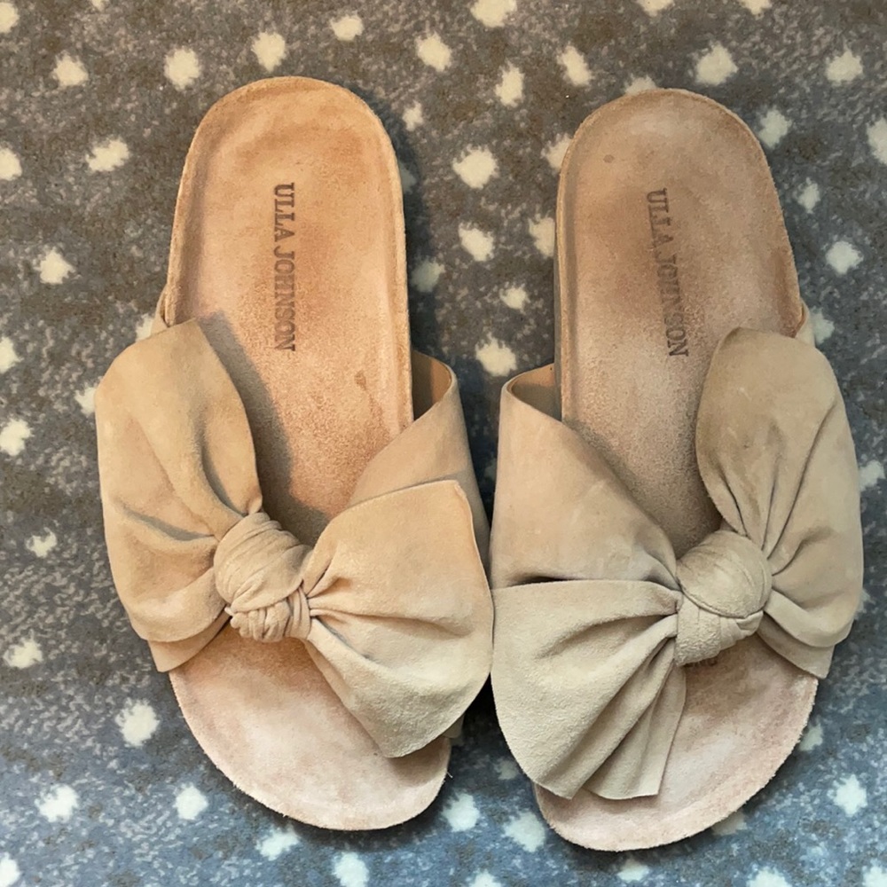 Ulla Johnson Suede Nude Ingrid Slides Size 38